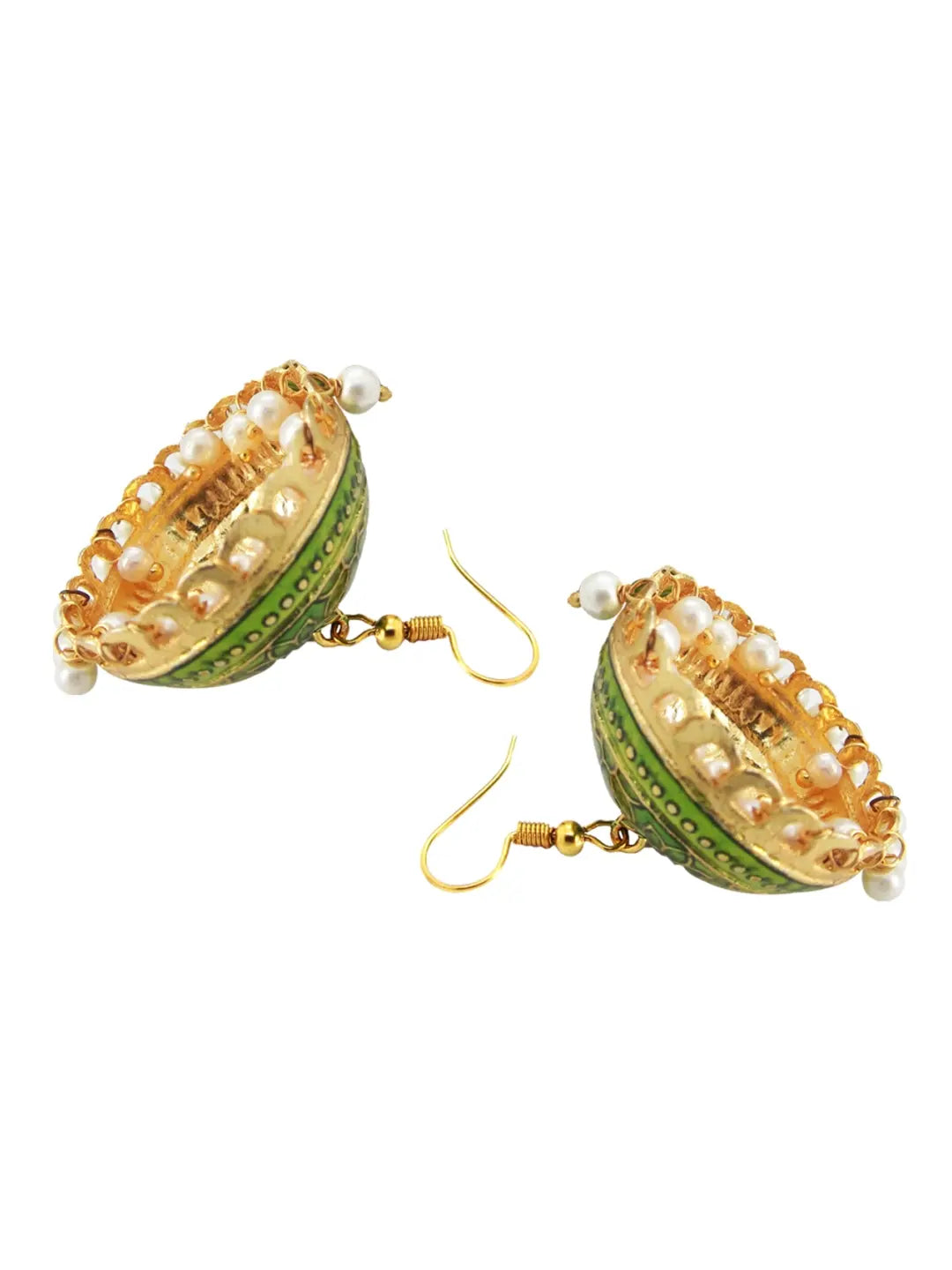 Mehndi Green Meenakari Jhumka Earrings